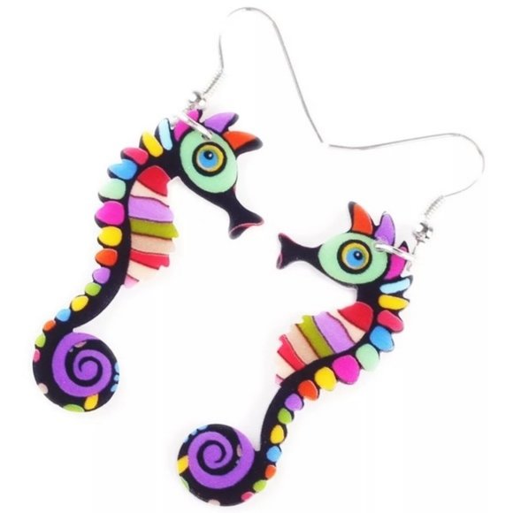 Seahorse Acrylic Multicolor Earrings - Picture 2 of 6